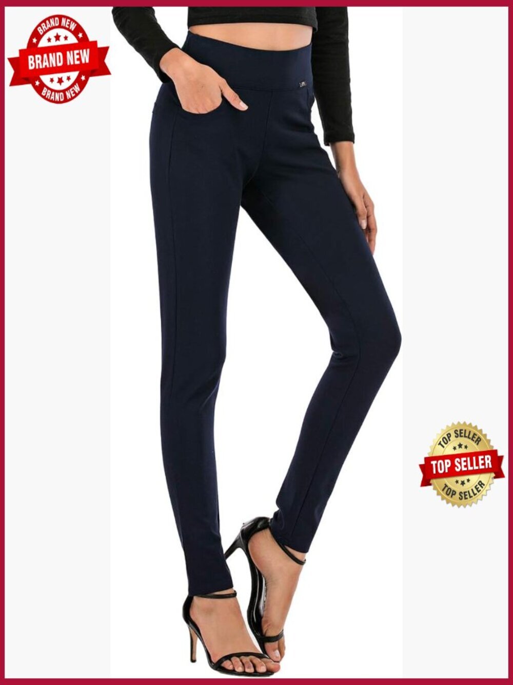 Slim Fit High Waist Pull On Dress Pants with Pockets for Work